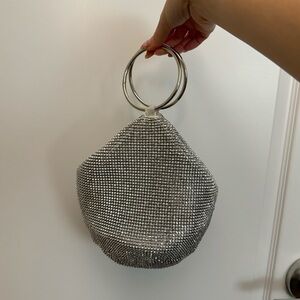 Olga Berg - Ellie Crystal Mesh Ring Handle Bag Silver